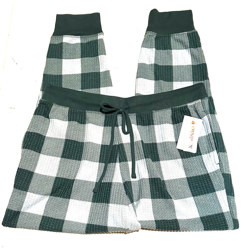 NWT JoySpun Green Buffalo Check Plaid PJ Pajama Lounge Pants Women's L Large